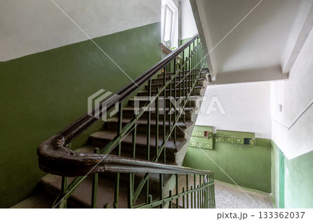 Old Staircase in Residential Building with Green Walls Old Staircase in Residential Building with Green Walls 133362037