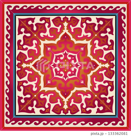 Gradient Central Asian nomadic ornament with vibrant magenta, orange and red tones for modern art and festival fashion Gradient Central Asian nomadic ornament with vibrant magenta, orange and red tones for modern art and festival fashion 133362081