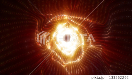 Abstract glowing golden vortex radiating from a bright core with dynamic light waves, isolated on white background 133362292