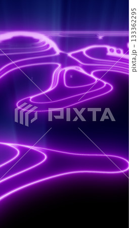 Glowing purple neon waves creating futuristic abstract surface 133362295