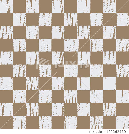 Chessboard pattern with distressed white and smooth beige squares with rustic charm for cottagecore and Scandinavian textiles 133362430