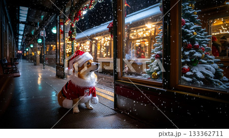 雪降る駅で汽車を待つ 133362711