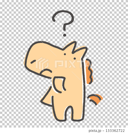 考える馬キャラクター　はてなマーク　疑問　悩む 133362722