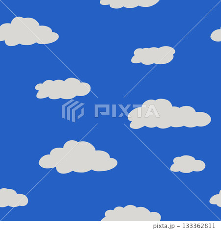 Vibrant pattern with cobalt blue background with white hand-drawn clouds for childrens backpacks and lunchboxes 133362811