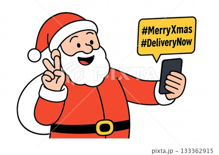 スマホで自撮りをするサンタクロース スマホで自撮りをするサンタクロース 133362915