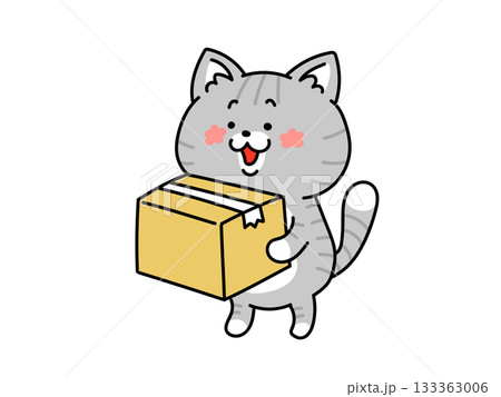 荷物を運ぶかわいい猫ちゃんのイラスト 133363006