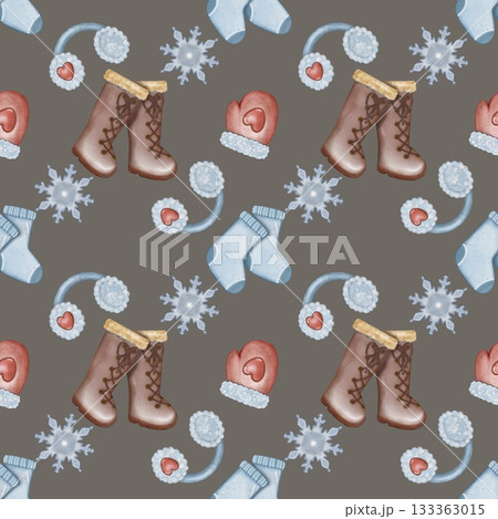 Seamless pattern Winter holidays cozy illustration set. holiday  cute hand drawn on grey background. 133363015