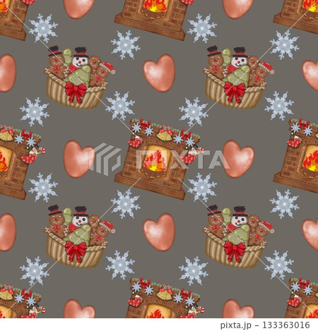 Seamless pattern Winter holidays cozy illustration set. holiday cute hand drawn on grey background. Seamless pattern Winter holidays cozy illustration set. holiday cute hand drawn on grey background. 133363016