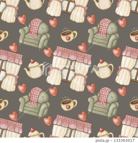 Seamless pattern Winter holidays cozy illustration set. holiday  cute hand drawn on grey background. 133363017