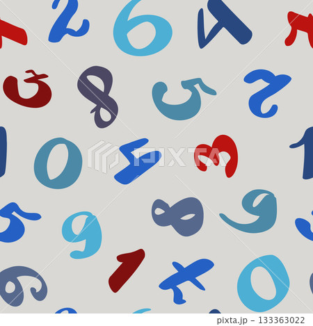 Playful handwritten numbers pattern with randomly rotated digits in multicolors for vibrant back to school design for youth fashion 133363022