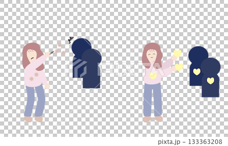 A woman who throws negativity and a woman who delivers positivity 133363208