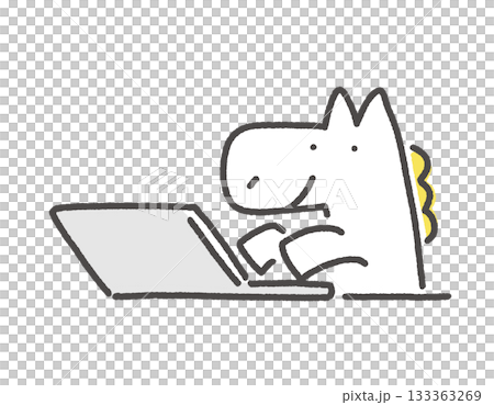 White horse character touching a computer, work, desk work White horse character touching a computer, work, desk work 133363269