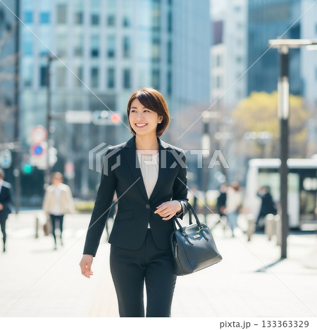 オフィス街を歩く若い日本人の女性会社員 133363329