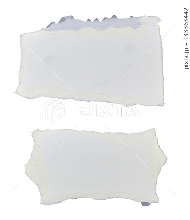 White kraft paper torn into pieces isolated on white background White kraft paper torn into pieces isolated on white background 133363442