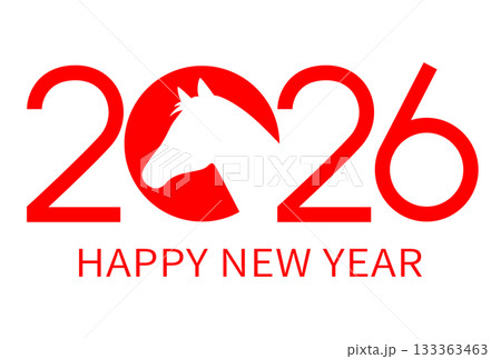 2026年午年　年賀状テンプレート（2026 馬のシルエット B / 横型） 133363463