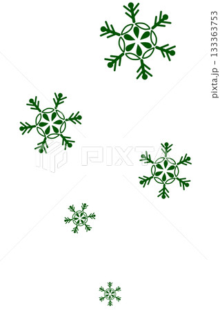 緑色の舞い落ちるシンプルな雪の結晶のイラスト 133363753