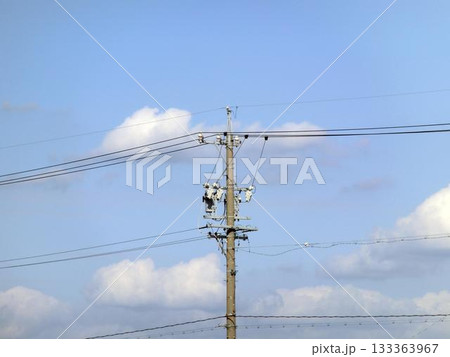 電柱のクローズアップと穏やかな青空 電柱のクローズアップと穏やかな青空 133363967