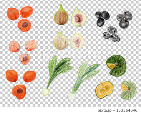 食物、蔬菜、套裝、水果、素食、南瓜、健康、綠色、圖標 133364040