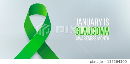 Glaucoma Awareness Month concept. Banner with green ribbon awareness and text. Vector illustration. 133364300