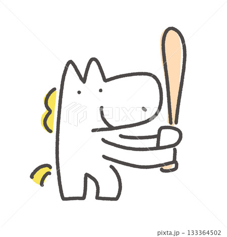 バットを持って野球をする白馬キャラクター　スポーツ　運動 133364502