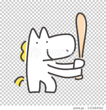 White horse character playing baseball with a bat Sports Exercise 133364502