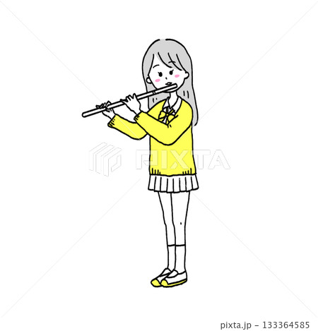 フルートを吹く学生 133364585