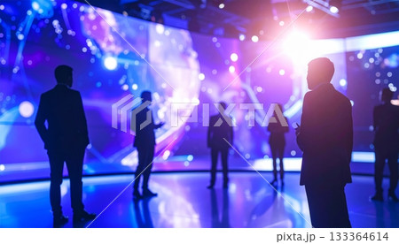 Business people group at a conference table meeting inside an airport office interior 133364614