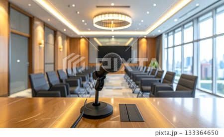 Modern business conference room interior design with empty table and chairs for a meeting 133364650