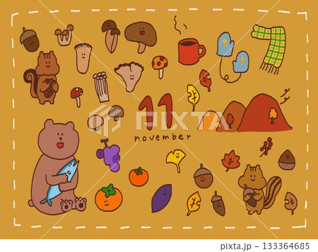 11月のイラストセット 11月のイラストセット 133364685