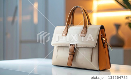 Brown leather fashion accessory: old paper bag with handle and isolated old-fashioned suitcase object Brown leather fashion accessory: old paper bag with handle and isolated old-fashioned suitcase object 133364783
