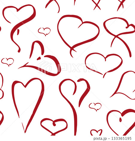 Freehand sketch hearts and tiny accents in repeating layout. Isolated seamless vector pattern illustration, hand drawn in ink. Valentine digital paper, family scrapbook texture, cute background. 133365195