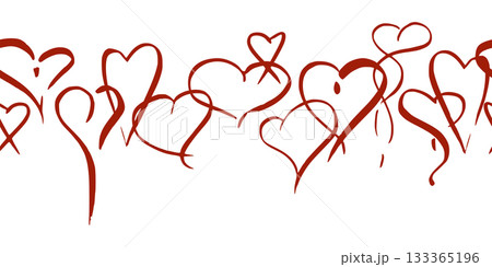 Sketch hearts hand drawn in pen and ink, connected as endless border, flowing calligraphic lines. Vector seamless banner illustration. Valentine template, romantic event design, digital stationery. Sketch hearts hand drawn in pen and ink, connected as endless border, flowing calligraphic lines. Vector seamless banner illustration. Valentine template, romantic event design, digital stationery. 133365196