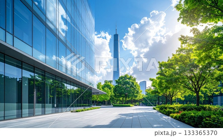 Iconic bridge over the river in a bustling Asian cityscape with modern architecture, downtown skyscrapers, and heavy urban traffic 133365370