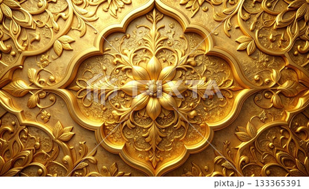 Antique gold metal texture background with oriental Thai temple carving pattern design Antique gold metal texture background with oriental Thai temple carving pattern design 133365391