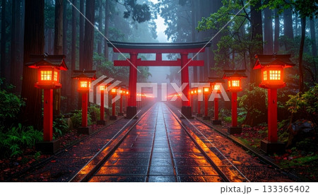 Christmas lights illuminate the city street architecture with an urban Christmas tree at night 133365402