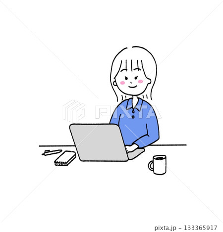 リモートワークする女性のイラスト 133365917