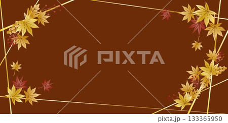 金色に輝くモミジの葉のイラスト、秋の紅葉のイラストフレーム 金色に輝くモミジの葉のイラスト、秋の紅葉のイラストフレーム 133365950