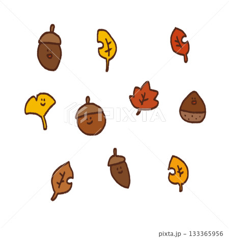 紅葉とどんぐりのイラストセット 紅葉とどんぐりのイラストセット 133365956