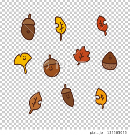 紅葉とどんぐりのイラストセット 紅葉とどんぐりのイラストセット 133365956