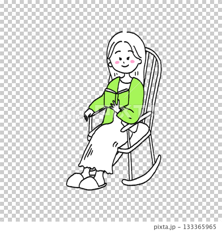 Illustration of a woman sitting in a chair reading 133365965