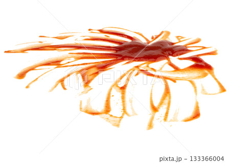 Ketchup is in a cup tomato splash isolated on white background 133366004