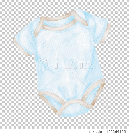 Blue baby bodysuit rendered with watercolor shading creates a cute hand-drawn clipart. It is ideal for baby shower stationery, newborn announcements, printable labels, planners, and apparel mockups Blue baby bodysuit rendered with watercolor shading creates a cute hand-drawn clipart. It is ideal for baby shower stationery, newborn announcements, printable labels, planners, and apparel mockups 133366166