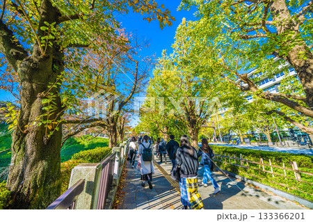 日本の東京都市景観出勤風景。九段下駅前。奥は田安門方向。あの悲劇を忘れてはならない…＝11月21日 133366201
