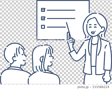 Illustration of a woman in her 40s instructing her subordinates (line drawing only) Illustration of a woman in her 40s instructing her subordinates (line drawing only) 133366224