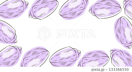 Border frame of purple seashell on a white background in flat style. Design with space for text in the center. Border frame of purple seashell on a white background in flat style. Design with space for text in the center. 133366550