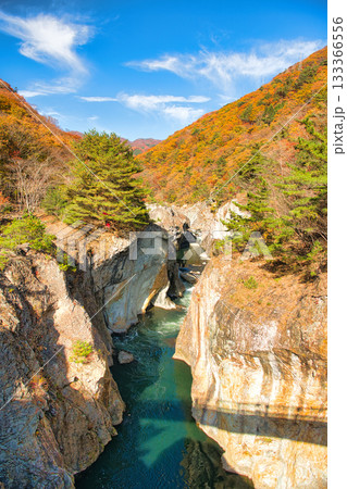 栃木県日光市 秋の紅葉に染まる龍王峡と鬼怒川 栃木県日光市 秋の紅葉に染まる龍王峡と鬼怒川 133366556