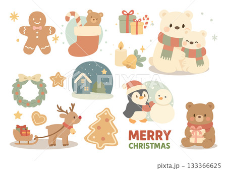 かわいいクリスマスイラストセット、Cute Christmas Illustration Set 133366625
