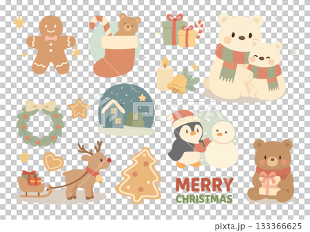 かわいいクリスマスイラストセット、Cute Christmas Illustration Set 133366625