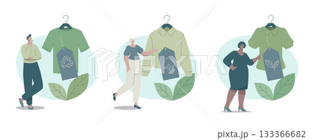 Set of Eco friendly clothing sustainable, People choose to buying recycling, cotton, organic textile. Recycle and environmental care concept on fashion. Vector design illustration. Set of Eco friendly clothing sustainable, People choose to buying recycling, cotton, organic textile. Recycle and environmental care concept on fashion. Vector design illustration. 133366682