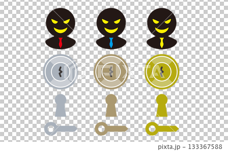 一組罪犯、鑰匙孔、鑰匙和安全插圖 一組罪犯、鑰匙孔、鑰匙和安全插圖 133367588